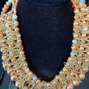 Gold Chain & Blush Pearl Statement Necklace + Earrings Set